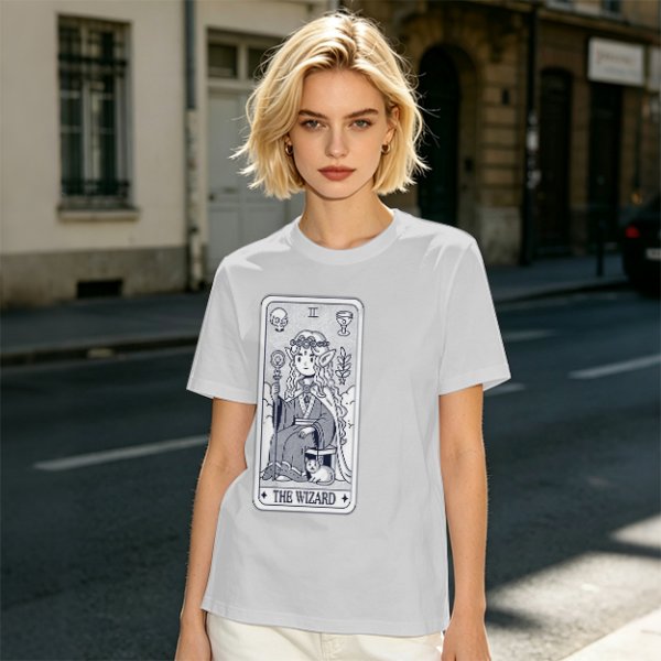 Olive T-Shirt With The Wizard Tarot Card Style Graphic Print