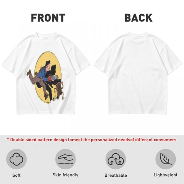Olive T-shirt with Cartoon Chainsaw Action Character Print