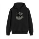 Black hoodie with a skeleton relaxing in a coffee cup print
