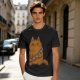 Olive green t-shirt with a grumpy cat in a Chewbacca-style bandolier print