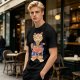 Olive T-Shirt Featuring a Cat in a Headband Eating Ramen