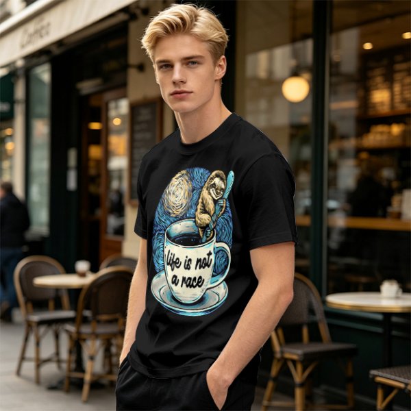 Life Is Not A Race Sloth Coffee Starry Night T-Shirt