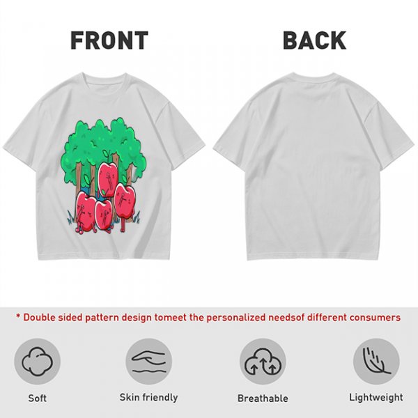 Olive T-Shirt With Cartoon Anthropomorphic Apples In Forest Print