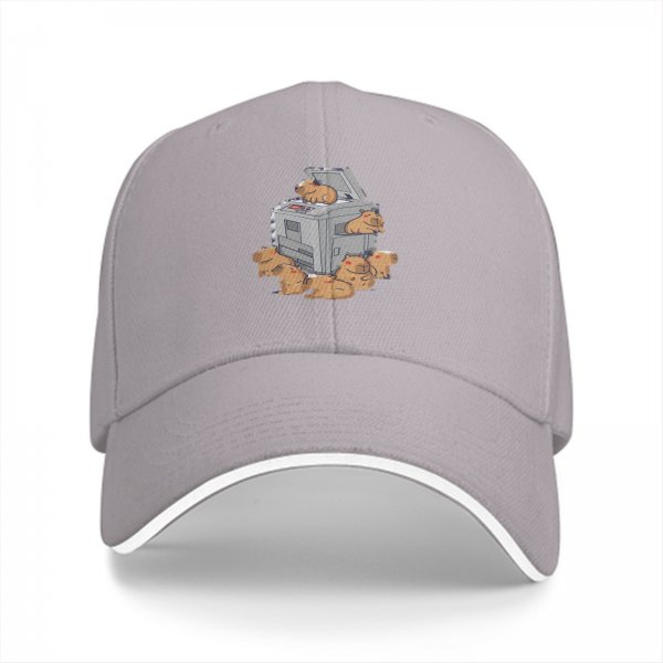 Black Baseball Cap With Capybaras On A Copier Print