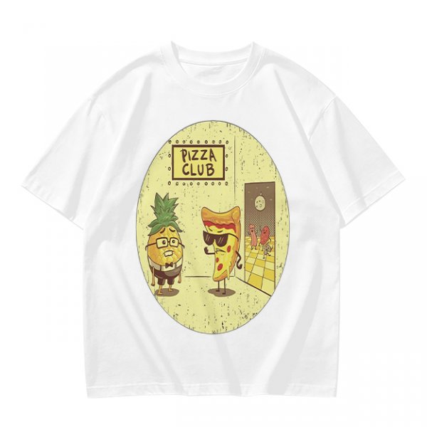 Pizza Club T-Shirt With Funny Pineapple and Pizza Slice Characters