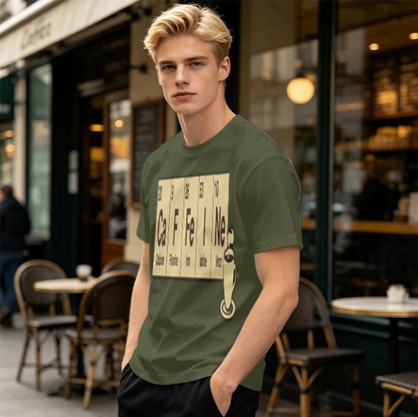 Olive Green T-Shirt With Periodic Table Caffeine Graphic