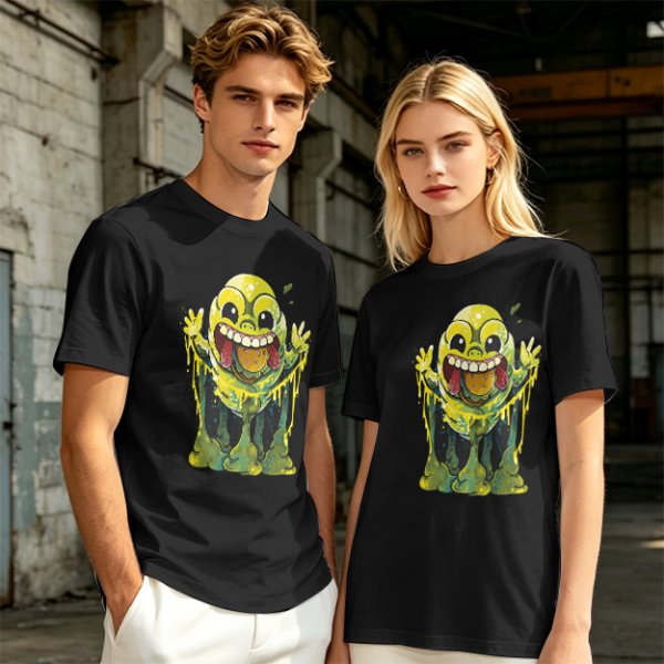 Olive T-Shirt With Playful Green Slime Monster Graphic