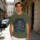 Olive Green T-Shirt With Night Graveyard Cat Illustration