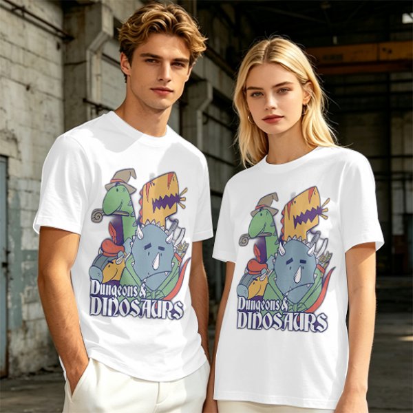 Olive Dungeons & Dinosaurs Graphic T-Shirt with Fantasy Dinosaur Art