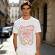 Olive green graphic t-shirt with cucumber juice themed print