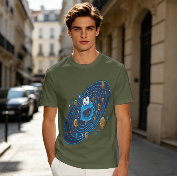 Olive T-Shirt With Cookie Monster Space Galaxy Cookie Print