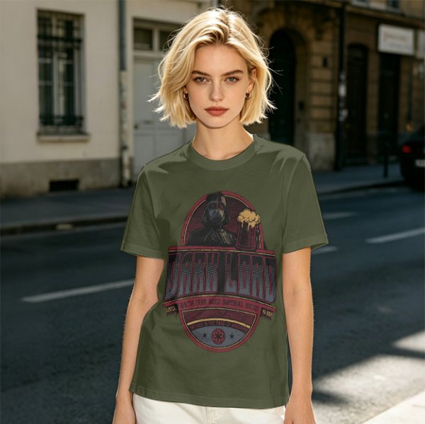 Olive Green T-Shirt with Dark Lord Darth Vader Beer Graphic