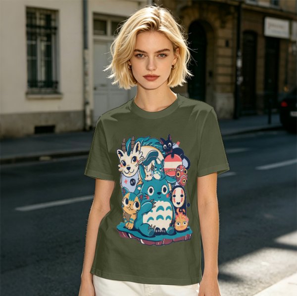 Olive T-Shirt Featuring Cute Studio Ghibli Character Mashup Art