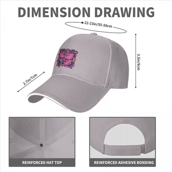 Black baseball cap with pink and purple bear graphic print