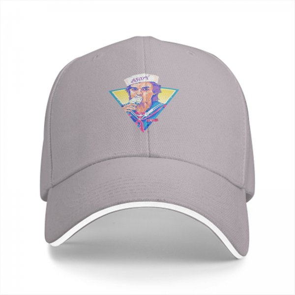 Black baseball cap with Stranger Things Steve Harrington Scoops Ahoy graphic