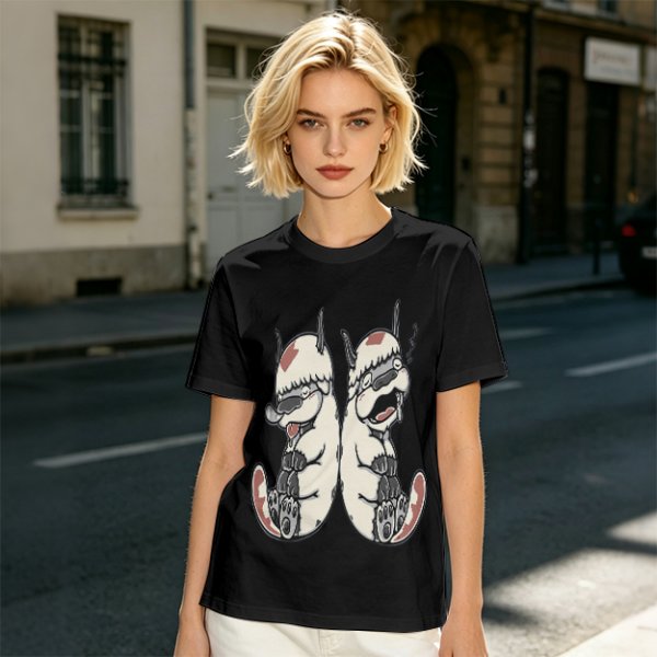 Olive T-Shirt With Two Sleepy Sky Bison Character Prints