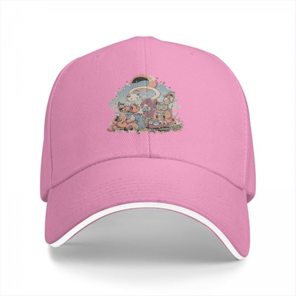 Black Baseball Cap With Whimsical Crescent Moon Animal Group Art