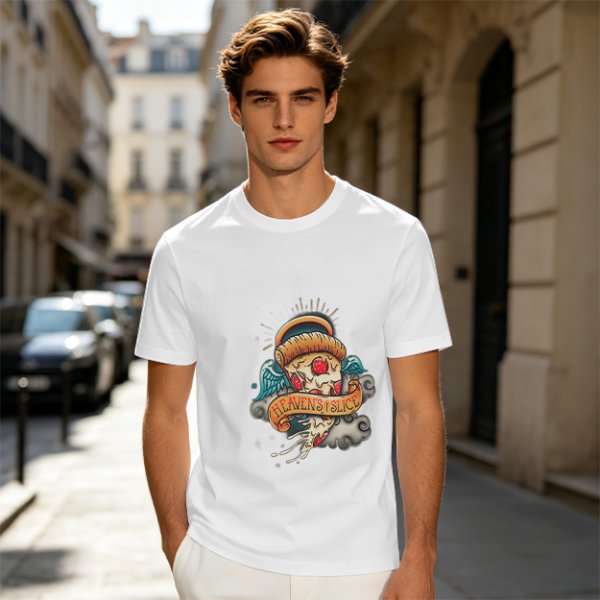 Olive T-Shirt With Angel Pizza Slice 'Heaven's Slice' Graphic