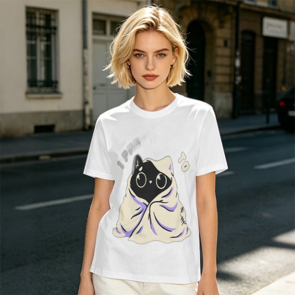 Olive T-shirt with Cute Black Cat Wrapped in Blanket Graphic