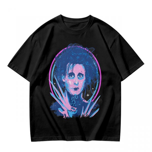Olive T-Shirt With Neon Edward Scissorhands Portrait Print