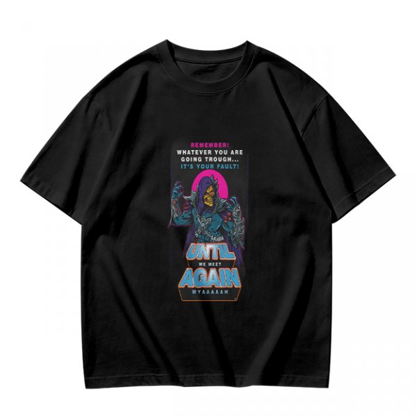 Olive graphic t-shirt with villain character and humorous text print