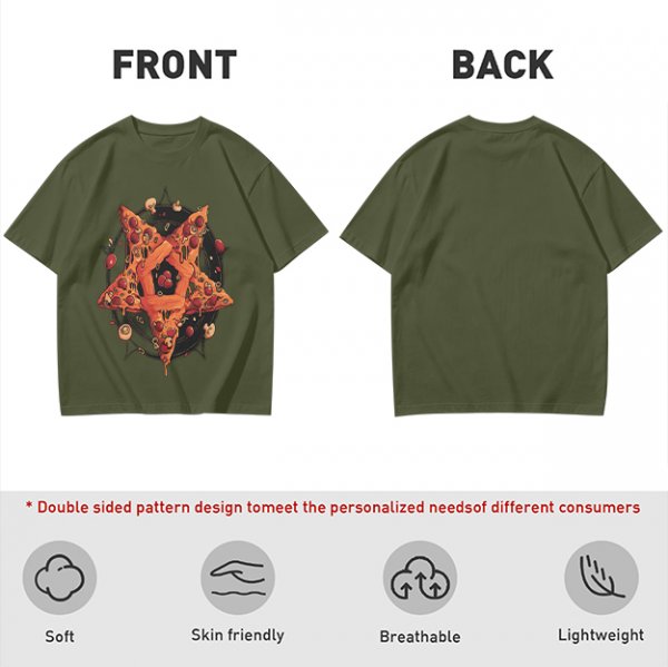 Olive T-Shirt With Pizza Pentagram Graphic Design