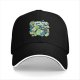 Black baseball cap with tiny drinks soda and alien graphic print