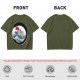 Olive T-shirt with Great Wave Enso Circle and Red Sun Print