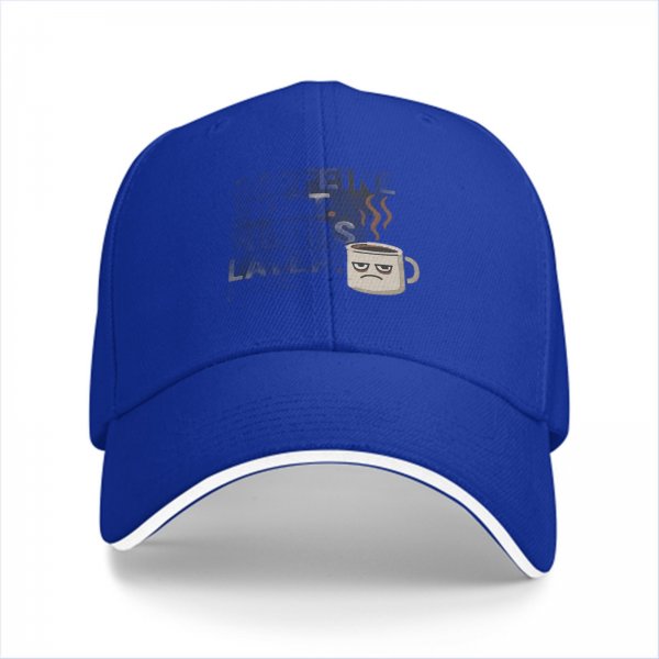 Black baseball cap with grumpy coffee cup graphic design