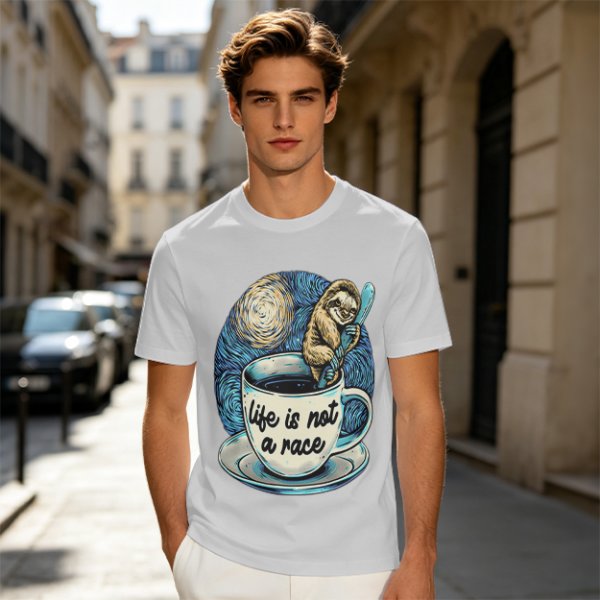 Life Is Not A Race Sloth Coffee Starry Night T-Shirt
