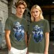 Olive T-Shirt With Cute Wizard Dragon On Starry Heart Print