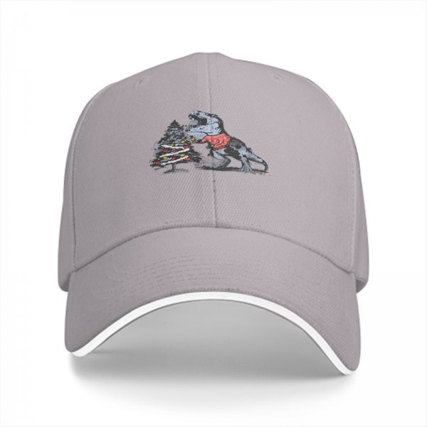 Black Baseball Cap with T-Rex Dinosaur and Christmas Tree Design