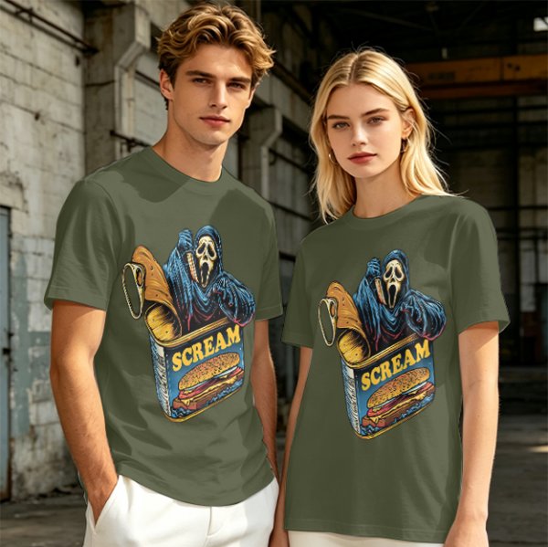 Olive T-Shirt With Ghostface In Scream Can Burger Artwork