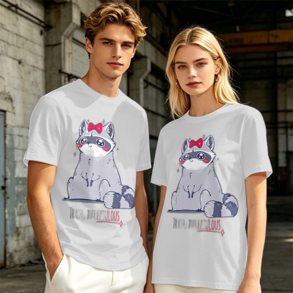 Olive T-shirt with Cute Raccoon Wearing Red Bow Graphic