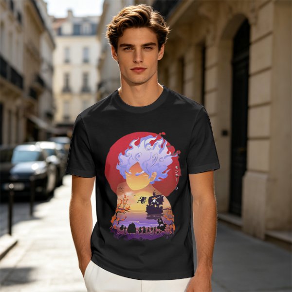 Anime Gear 5 Character Graphic T-Shirt With Sunset Scene