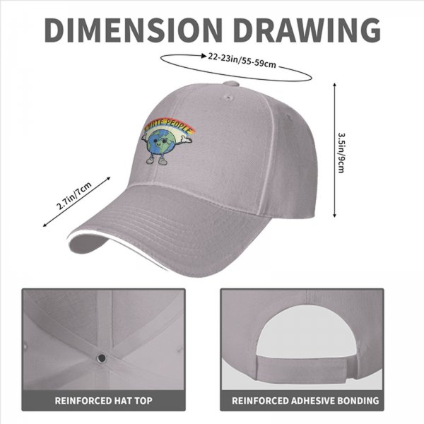 Black baseball cap with cartoon Earth graphic and 'I HATE PEOPLE' text