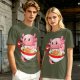 Olive T-Shirt Featuring a Cute Pink Axolotl Eating Ramen