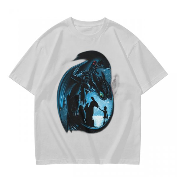 Olive T-shirt with How to Train Your Dragon Toothless and Hiccup Art