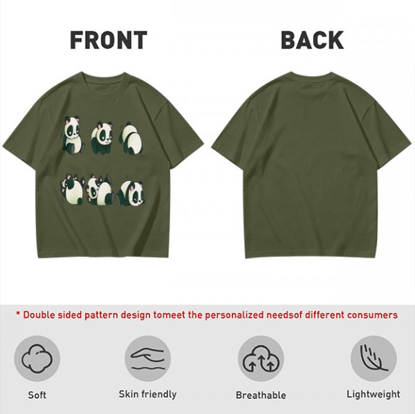 Olive T-Shirt With Cute Rolling Panda Graphic Prints