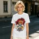 Olive T-Shirt with Retro Anime Lion Character Graphic