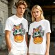 Olive t-shirt with sugar skull cat on jack-o'-lantern