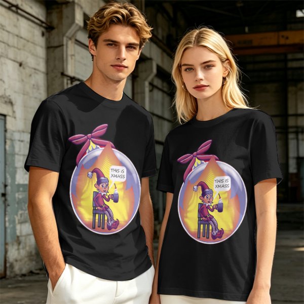 Olive Christmas Elf Ornament T-Shirt with 'This is Xmass' Print