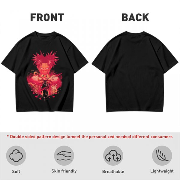 Olive Anime Graphic T-Shirt With Spiky Red Haired Character Art