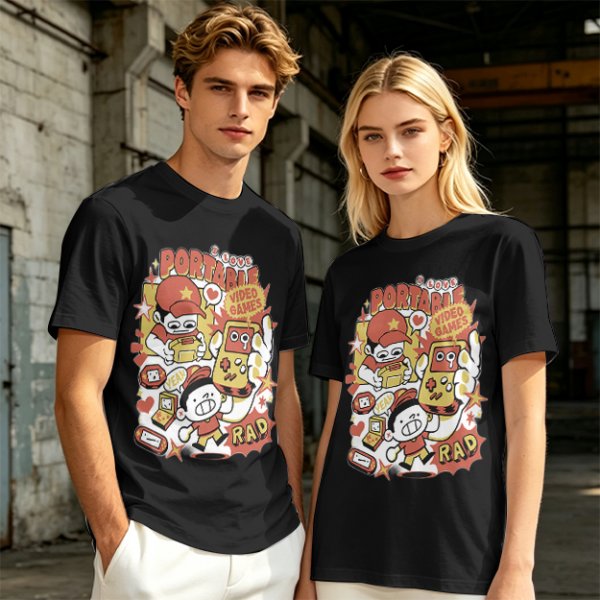 Olive T-Shirt With Retro Portable Video Games Cartoon Print