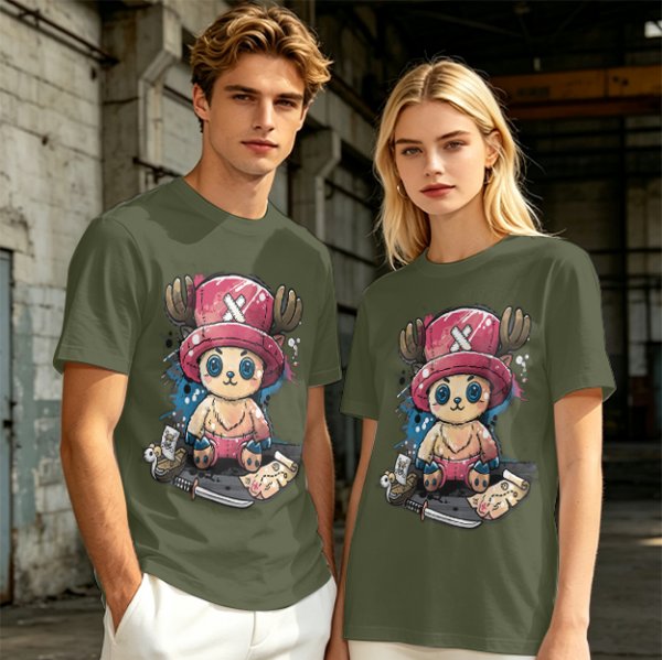 Olive T-shirt with One Piece Tony Tony Chopper Graphic Print