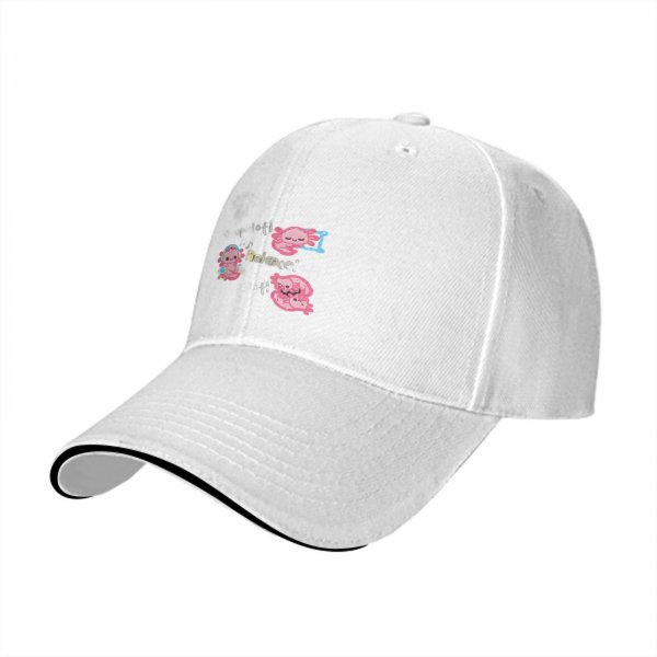 Black baseball cap with cute axolotl 'Relaxalofi' graphic design