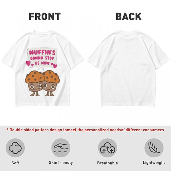 Olive t-shirt with cute muffin graphic and playful text design