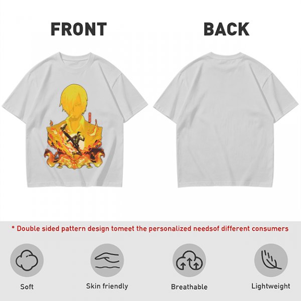 One Piece Sanji Fire Kick Graphic Olive T-Shirt