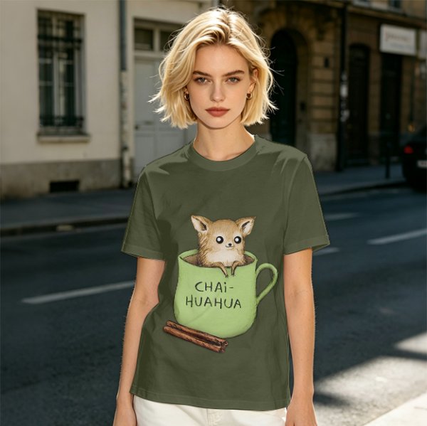 Chihuahua in tea cup chai huahua graphic t-shirt