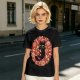 Olive T-Shirt With Cute Black Cat Holding Candy Surrounded By Sweets